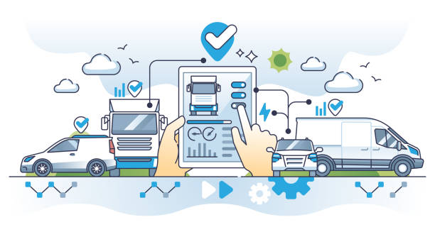 Fleet management illustration showing vehicle tracking and coordination